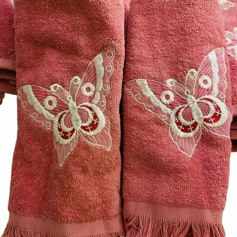 4329 After Bath Pink butterfly embroiderd towels